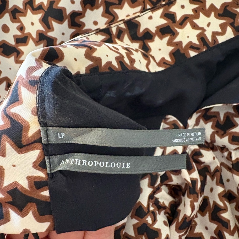 NWOT Anthropologie Geometric Star Dress in Black and Brown. Size Large Pettie. - Picture 4 of 9